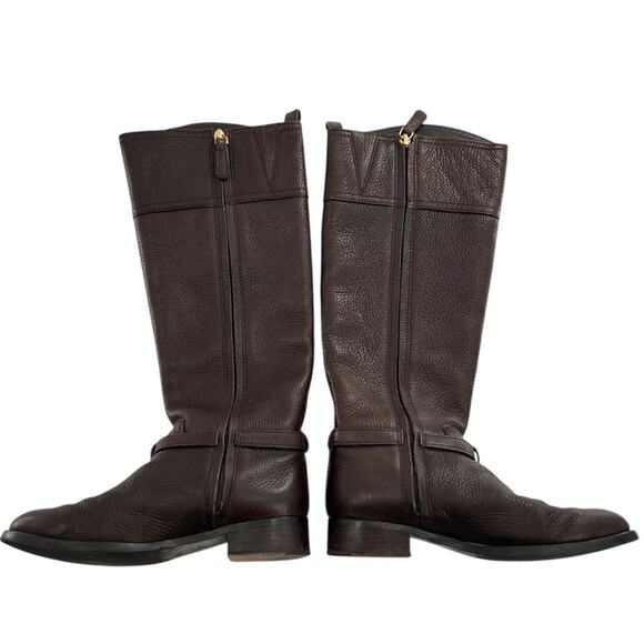 Tory Burch MARLENE Brown Logo Riding Boot Flat Equestrian Sz - Picture 5 of 9